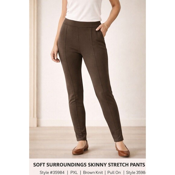 Soft Surroundings Pants - Soft Surroundings Skinny Stretch Pants PXL Brown Pull On Knit Style 35984